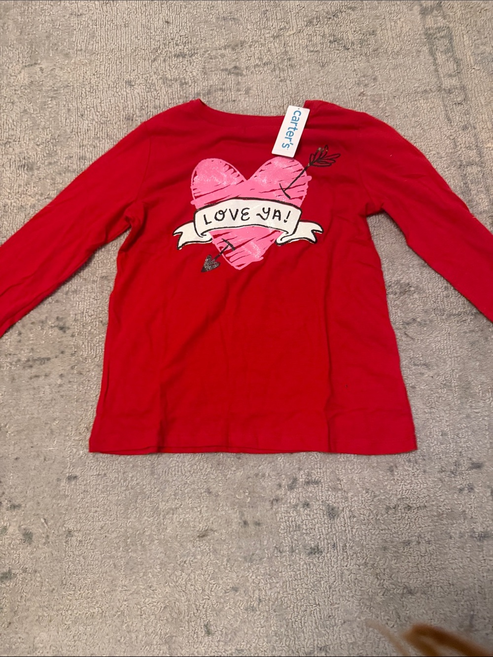 Carter's Red Long Sleeve Tee with Pink Heart 'Love Ya' Graphic